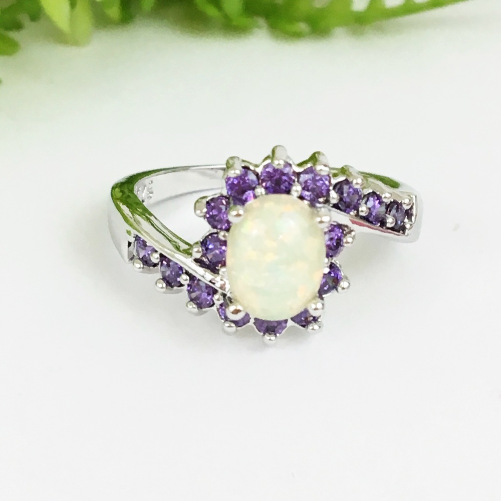 Opal Purple Zircon Silver Ring
